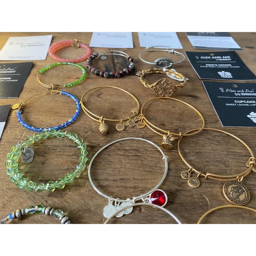 Lot of 14 Alex and Ani Bangle Bracelets Gold & Sil - Picture 4 of 7